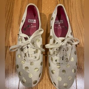 Kate Spade Keds White/Cream and Gold Polka Dot Shoes Size 6.5